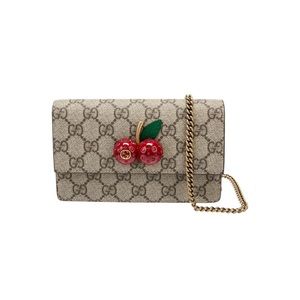 GUCCI GG Supreme Cherry Convertible Mini Bag Clutch Chain Purse